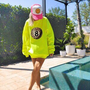 NWT neon yellow leopard 8 ball sweatshirt